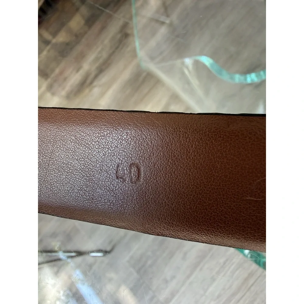 Torino Italian Embossed Calf Leather Belt Brown Cognac Size 40 Made in USA 1.5